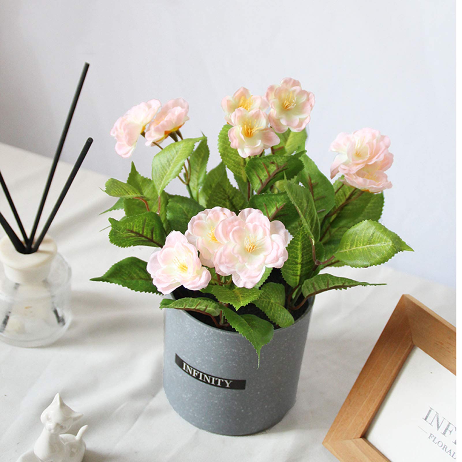 Piante Artificiali, Fiori Artificiali da 27 Cm in Vaso all'Interno, Rosa Finta in Vaso Decorativo per Il Bagno, Accessori per Il Soggiorno, con Vaso di Fiori in Cemento