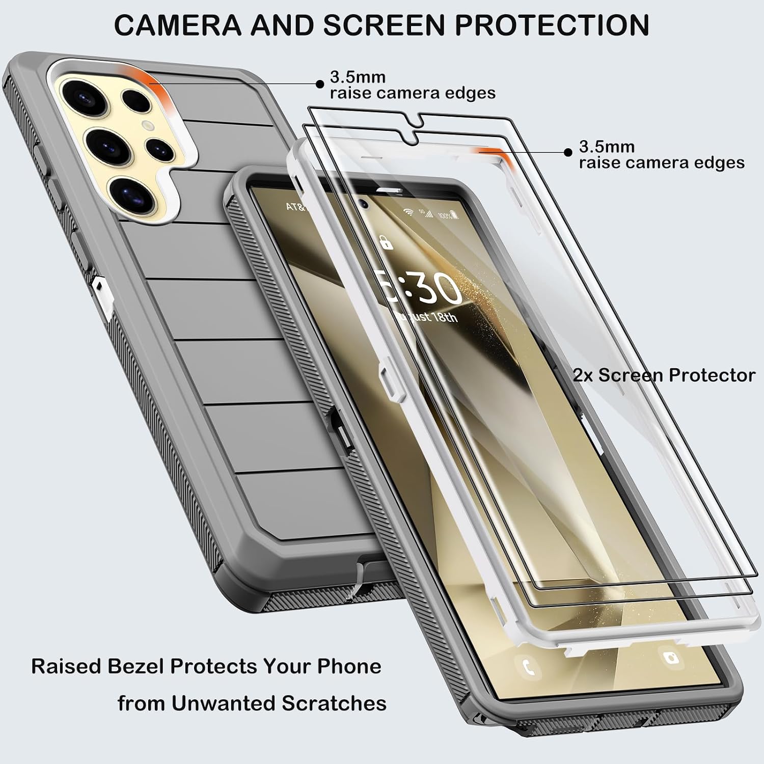 KECAI for Samsung Galaxy S24 Ultra Case with Belt Clip Holster & Kickstand,2X Screen Protector,Heavy Duty Shockproof Drop Protection Military Grade Full Body Rugged Phone Cover (6.8") (Gray)