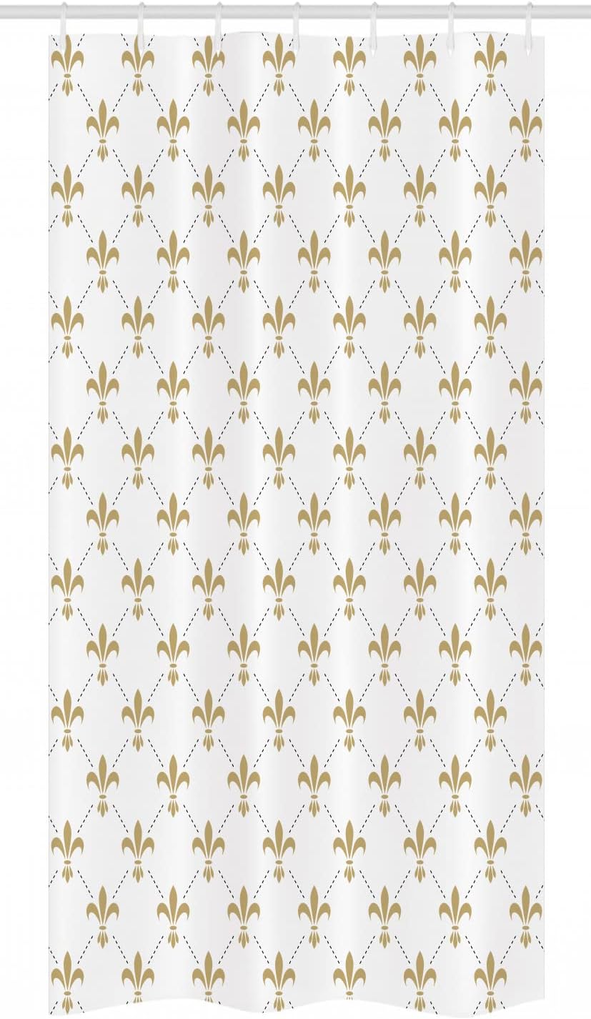 Ambesonne Fleur De Lis Stall Shower Curtain, Repeated Abstract Floral Old Antique Royal Forms in Checkered Effect, Fabric Bathroom Decor Set with Hooks, 36" W x 72" L, White Camel