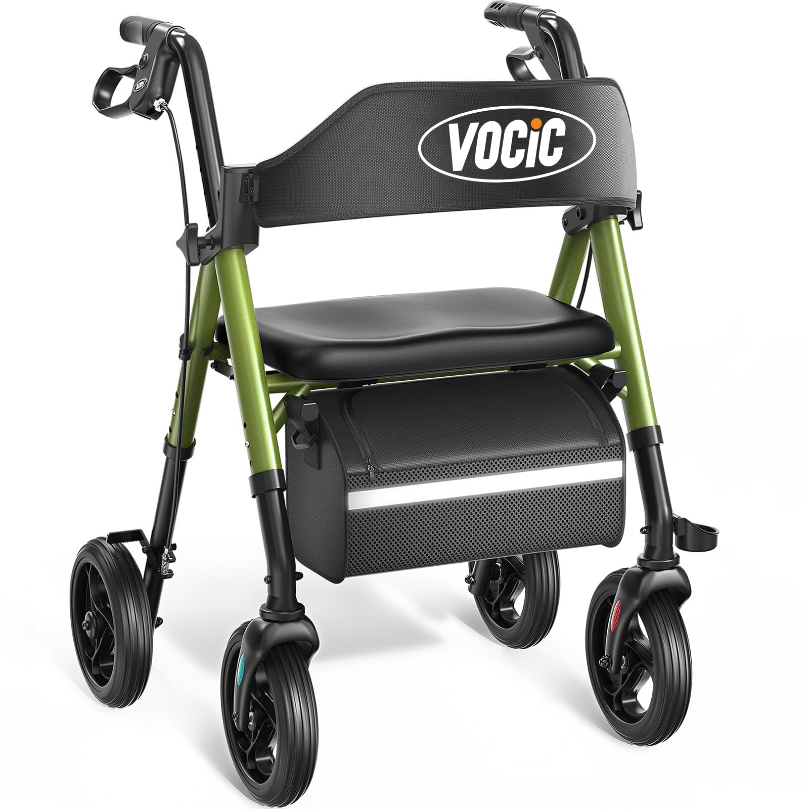 VOCIC Walkers for Seniors,Foldable Walker with Seat,Lightweight Rollator with Durable Aluminum,330lbs Load Capacity,8" Big Wheels for All Terrain, Adjustable Height Rolling Walker| Shiny Silver