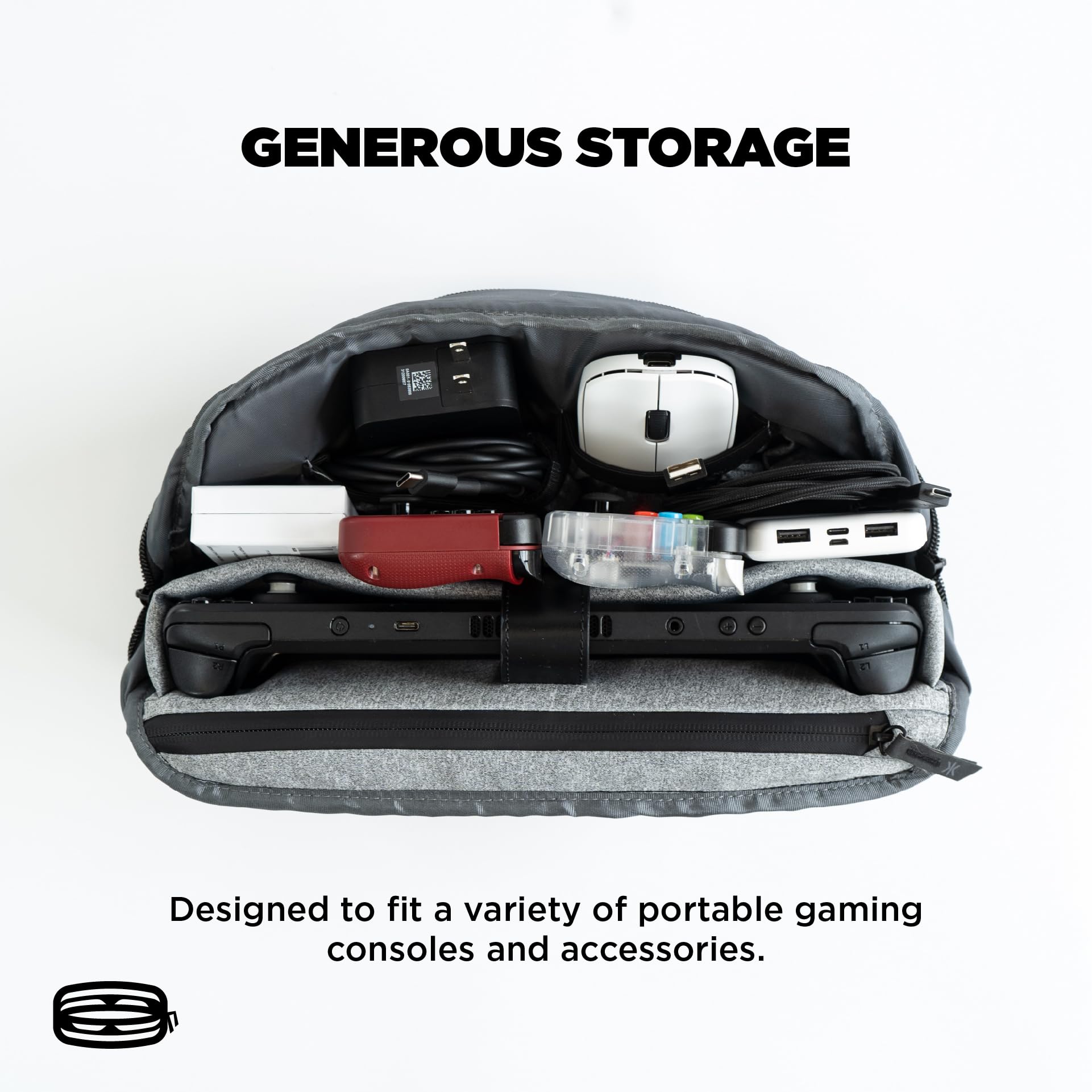 CRKD Gear Bag Étui de Transport de Protection – Sac de Jeu Compatible avec Steam Deck/OLED/Playstation Portal/Nintendo Switch/Nitro Deck/Accessoires de Console Portable (Gris cendré)
