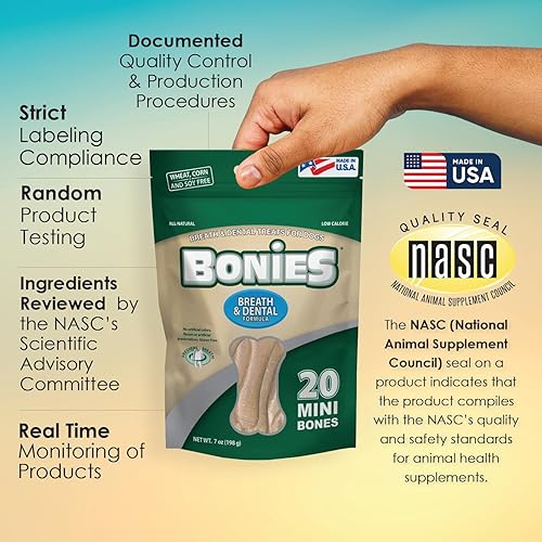 Miniatura 9 de BONIES Natural Dental Bones Multi-Pack Mini para Perros 5-15 LBS  Golosinas Naturales para Perros  Bajas Calorías  Sabor a Pollo  20 Huesos
