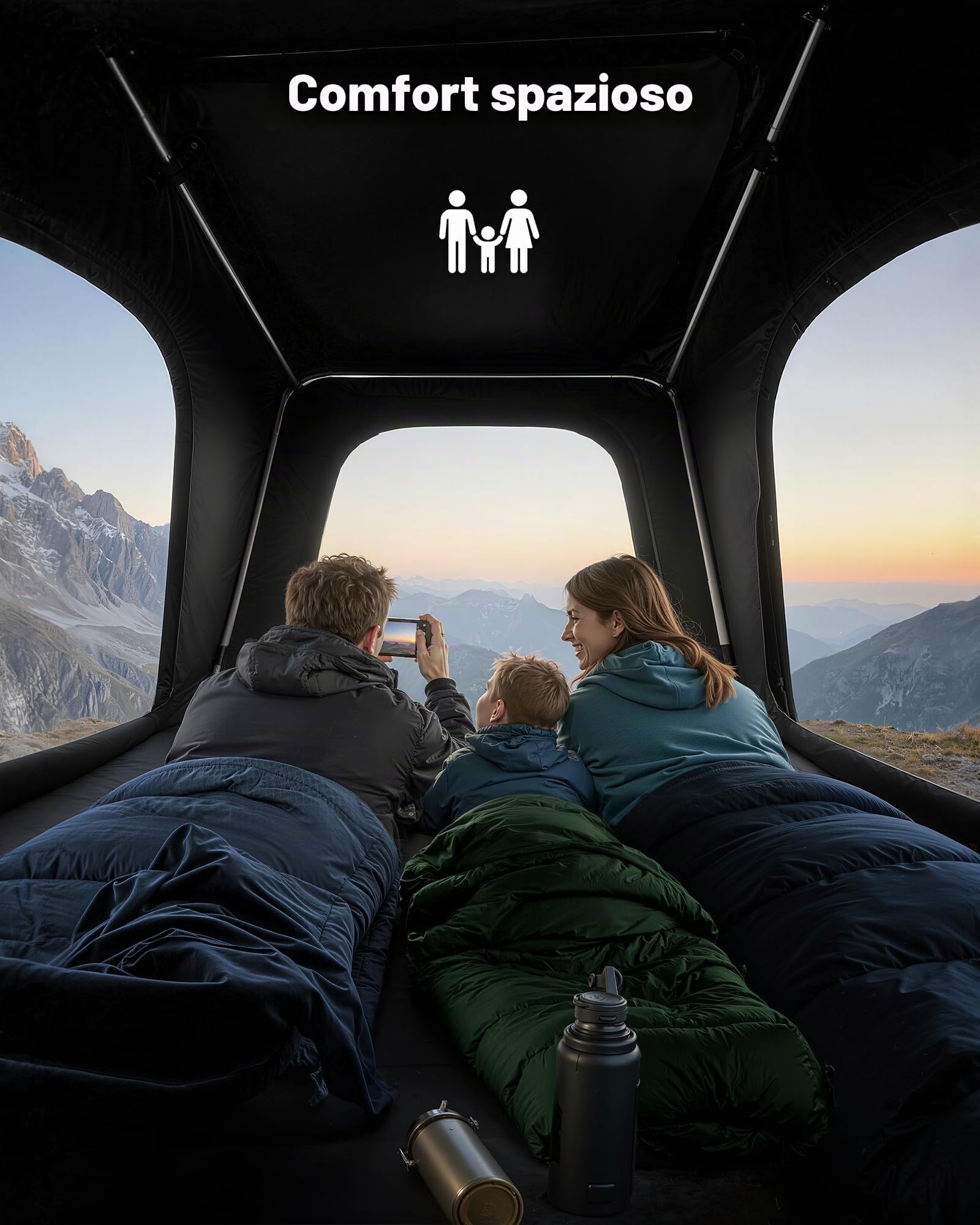 VEVOR Tenda da Tetto per Auto per Campeggio Viaggio Capienza ca. 2-3 Persone, Tenda Sopra Auto Telaio in Alluminio con Illuminazione LED Finestra Scala Carico 150 kg, Impermeabile per Jeep SUP