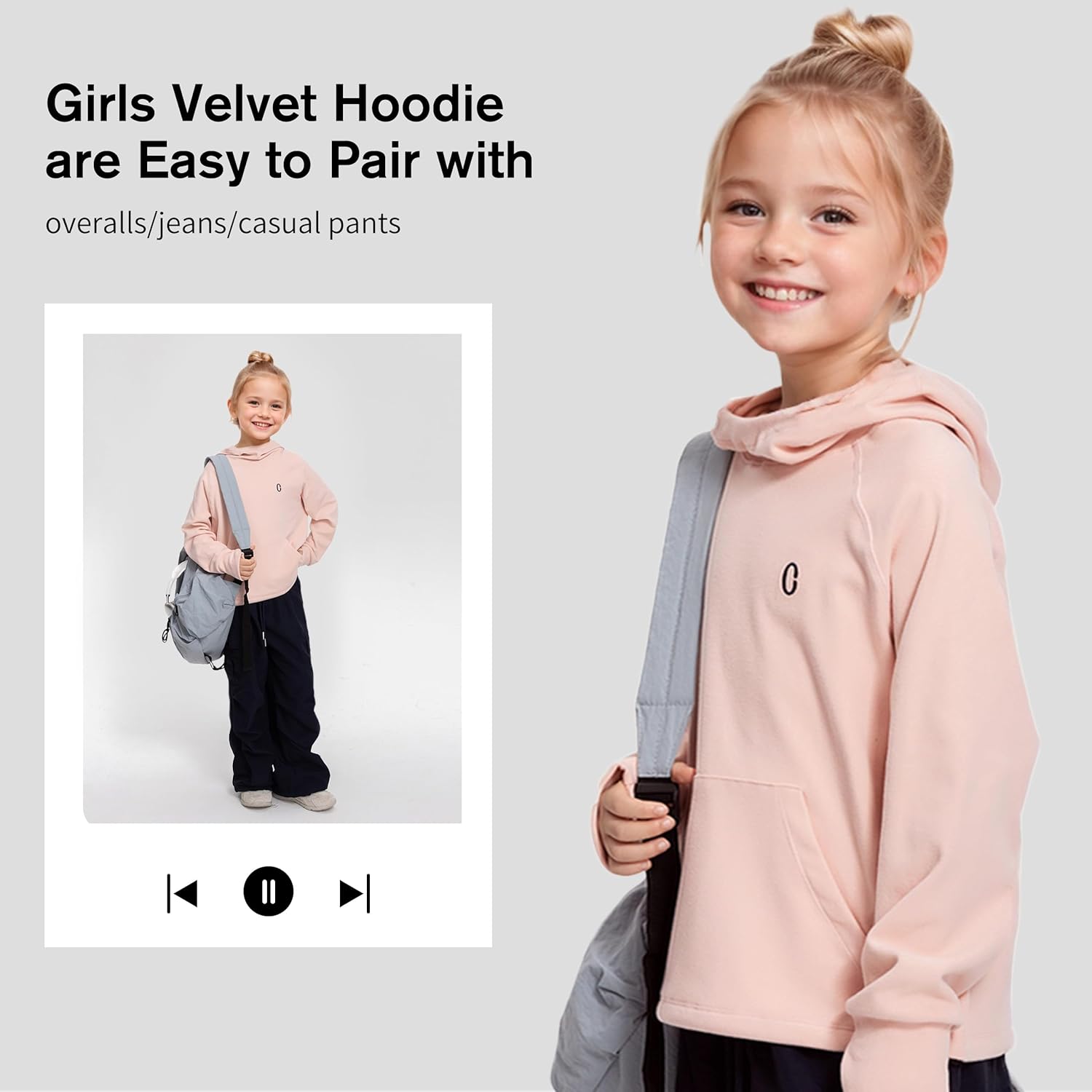 Rolanko Girls Hoodies Fleece Sweatshirts Long Sleeve Cozy lightweight Pullover Tops with Pocket Kids Warm Velvet Outwear - Image 4