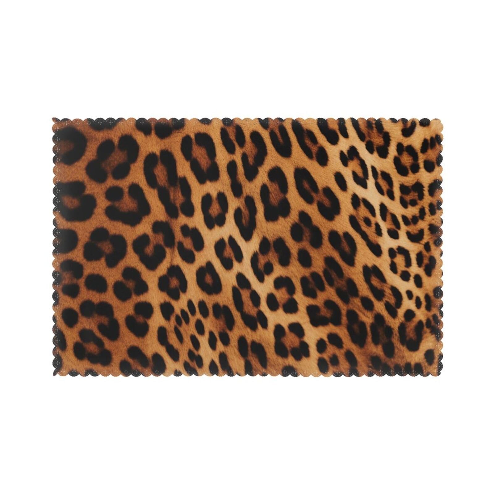 Leopard Print Printed Placemat Heat Resistant Place Mats Set of 6 PCS Washable Kitchen Table Mats, 12x18 Inch