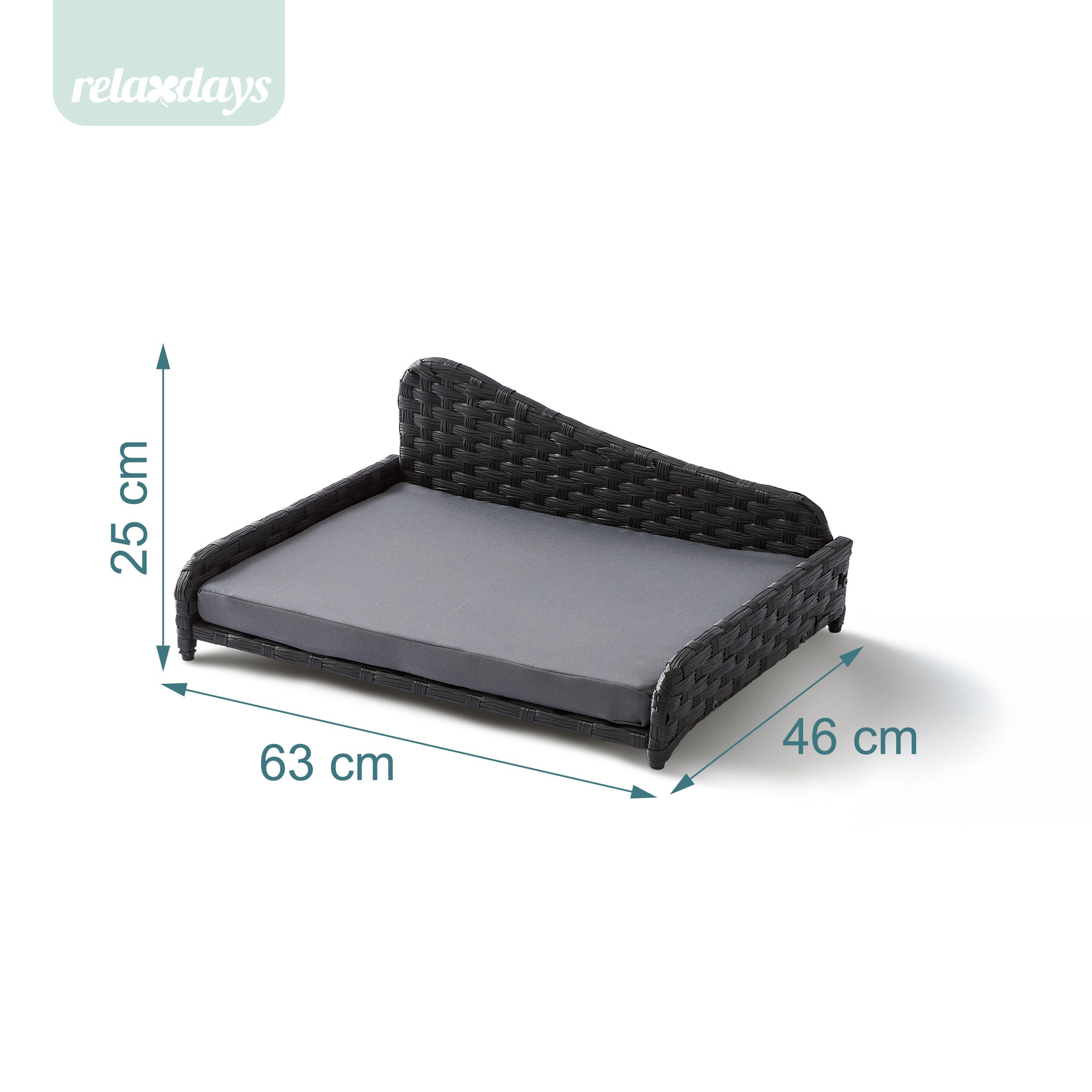 Relaxdays Hundebett Rattan, L, HBT: 25x63x46 cm, erhöhtes Hundeliege mit Kissen, Hundesofa, Outdoor & Indoor, grau