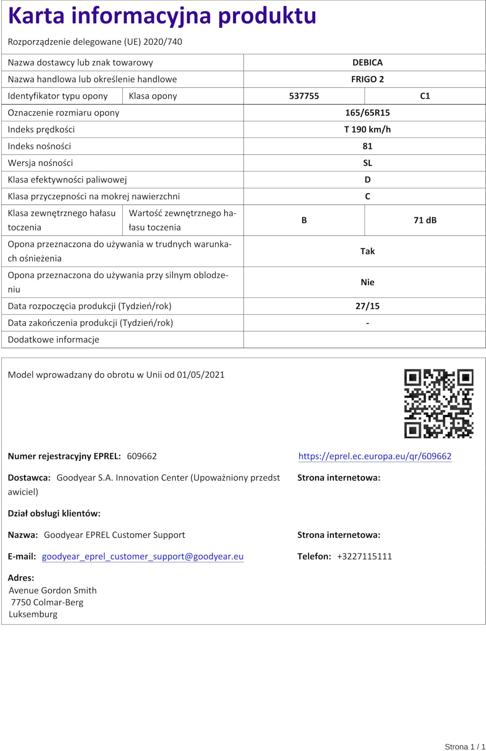Debica Frigo 2 M+S - 165/65R15 81T - opony zimowe