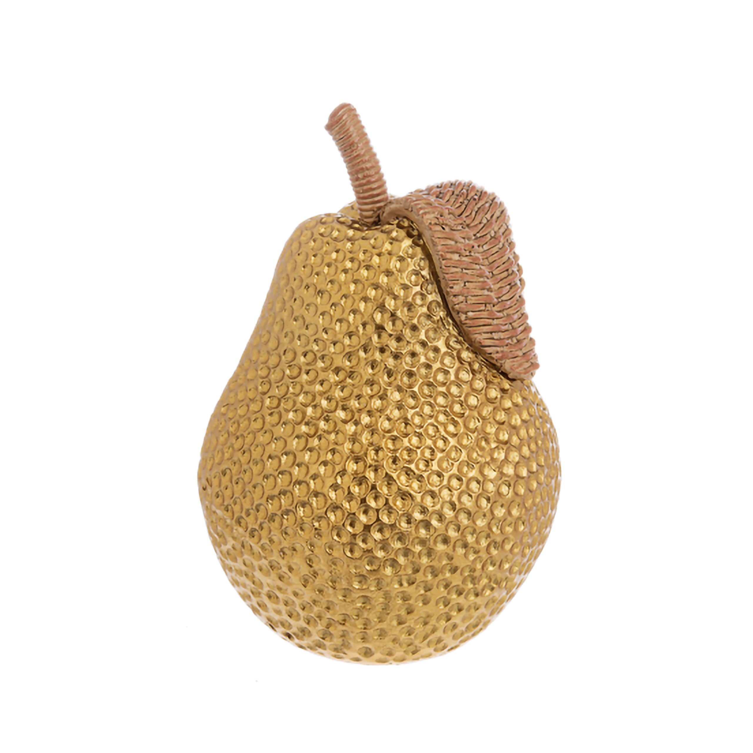 GanzCB186121 Small Gold Pear with Woven Leaf 3 x 3 x 4.5 Inches Resin Stone Decorative Tabletop Figurine Art, Indoor Home Décor