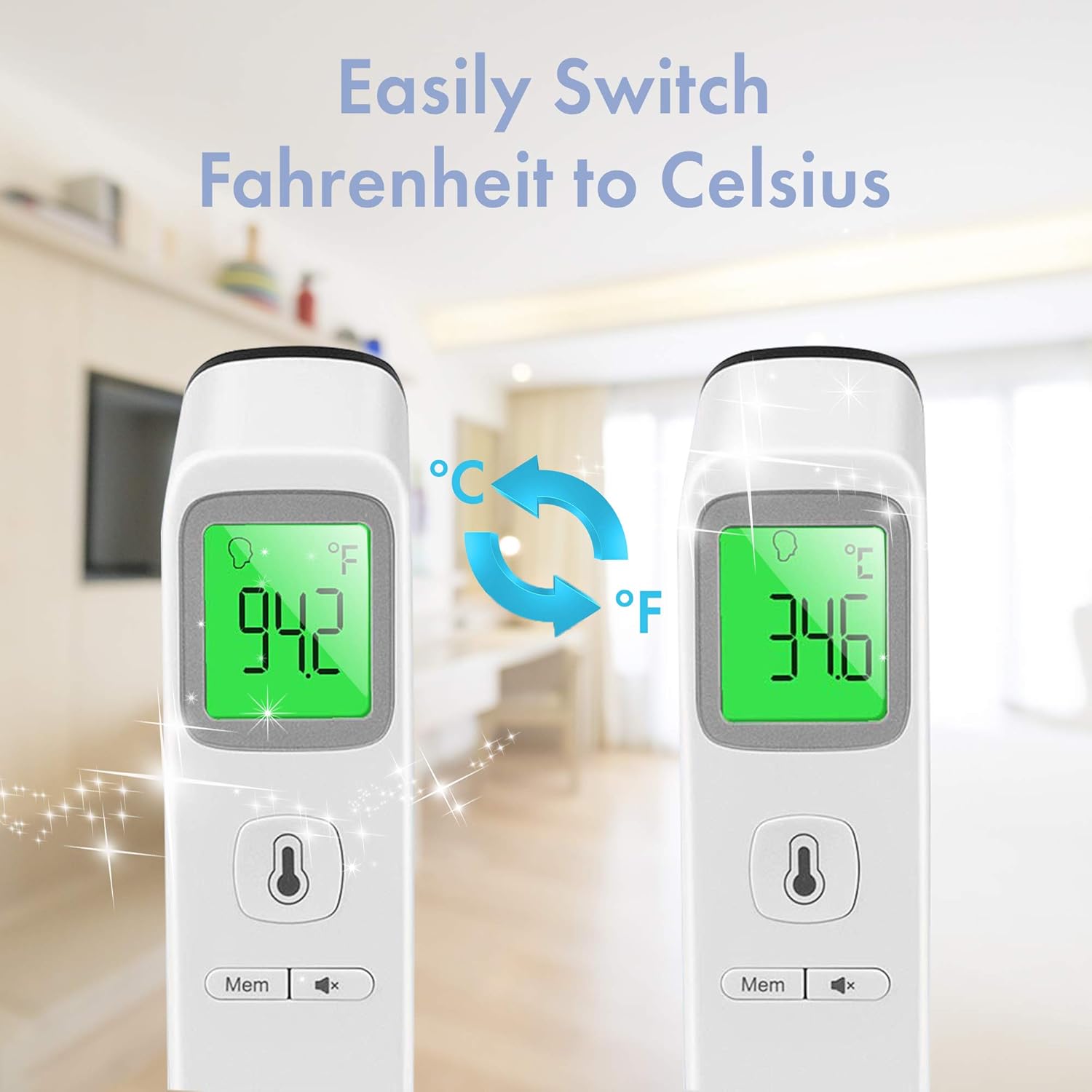 Digital Forehead Thermometer Non-Touch for Adults, Children, Baby, IR Sensors for Fast and Accurate Readings to Detect Fever and High Temperature, 3 Color LCD Screen, Records 35 Memory, Silent Mode