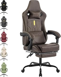 SUKIDA Gaming Stuhl Computerstuhl Ergonomischer Gaming Chair mit Fußstütze Bürostuhl Ergonomischer Computerstuhl mit Lendenwirbelstütze Braun