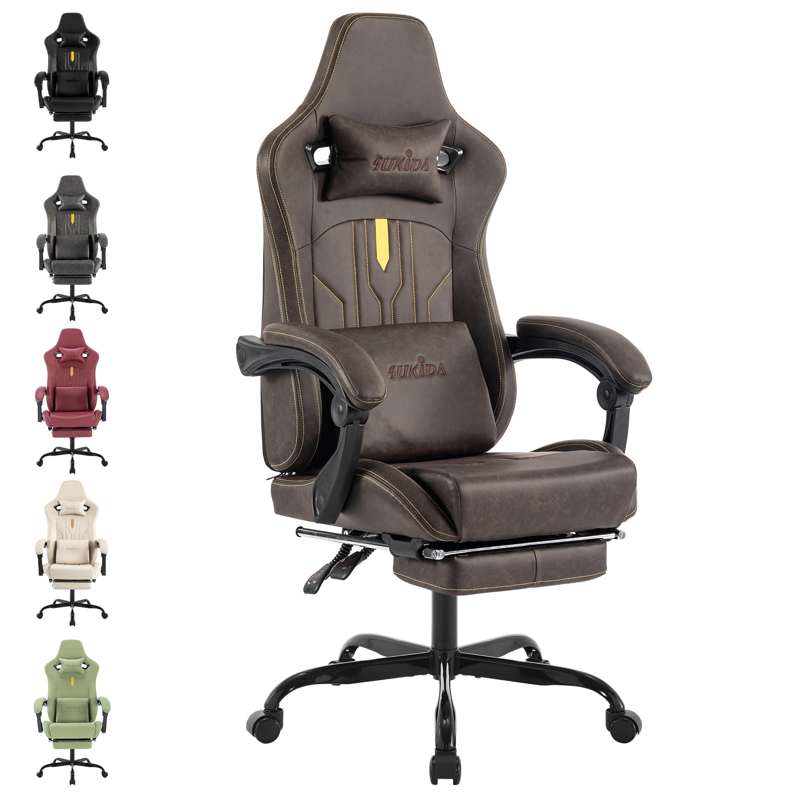 SUKIDA Gaming Stuhl Computerstuhl Gaming Chair mit Fußstütze Bürostuhl Ergonomischer Computerstuhl