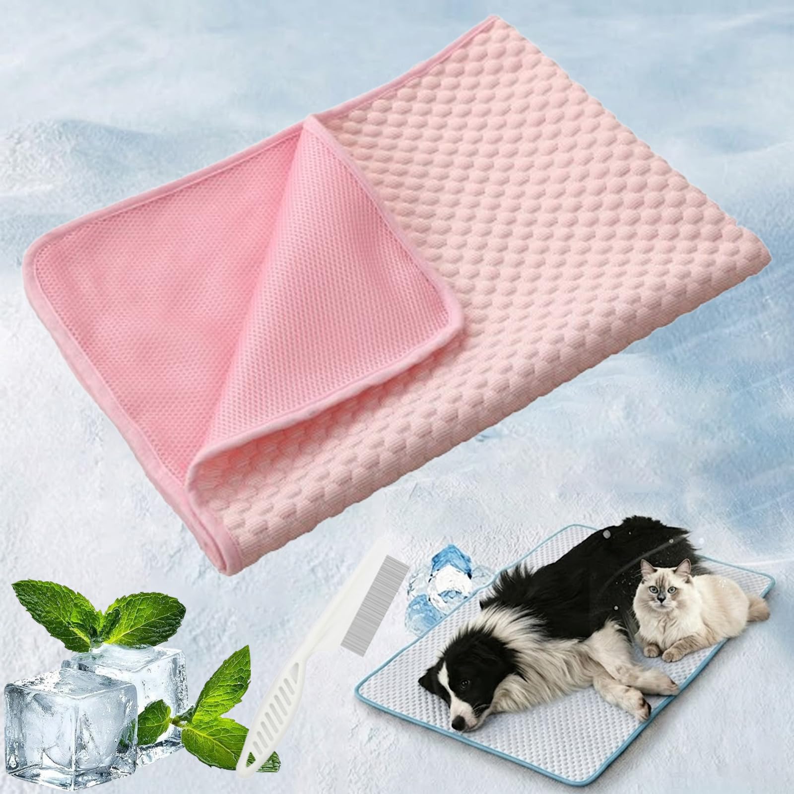Cooling Mat for Dogs, Ice Silk Pet Cooling Mat, Summer Sleeping Cushion for Large Small Dogs&Cats, Washable Portable Non-Slip Pet Cooling Pad for Sofa, Crates, Kennels, Car and Beds (Pink, XXL)