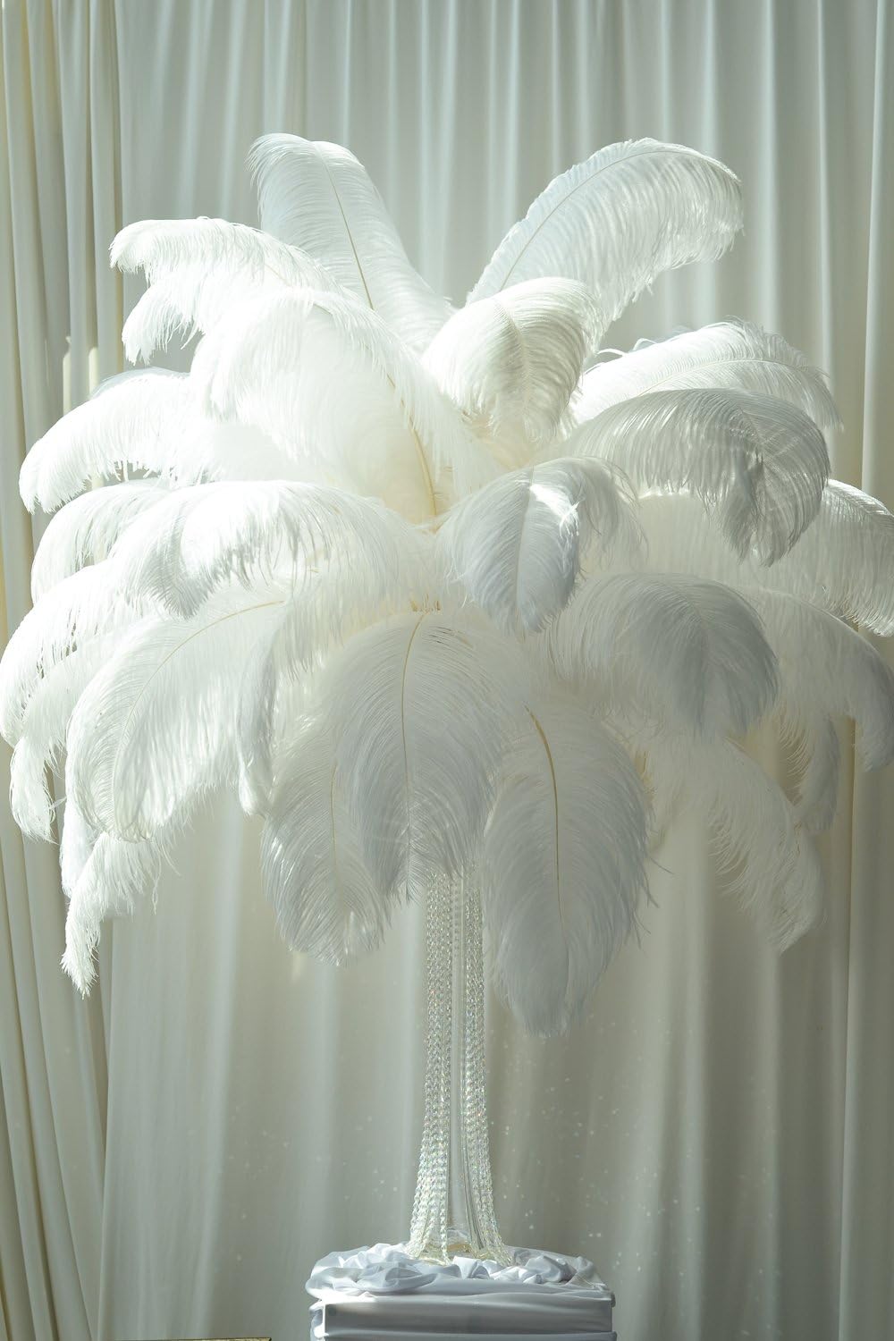 Moonlight Feather | 10 Pieces - 19-24" Off White Ostrich Dyed Drabs Body Feathers SFP Wedding Party Gatsby Centerpiece Supplier