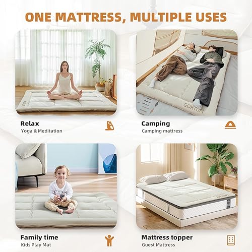 Miniatura 6 de Futón japonés de suelo, colchón plegable tamaño Queen, colchón de tatami para piso, cama plegable portátil para invitados, tapete de juego para