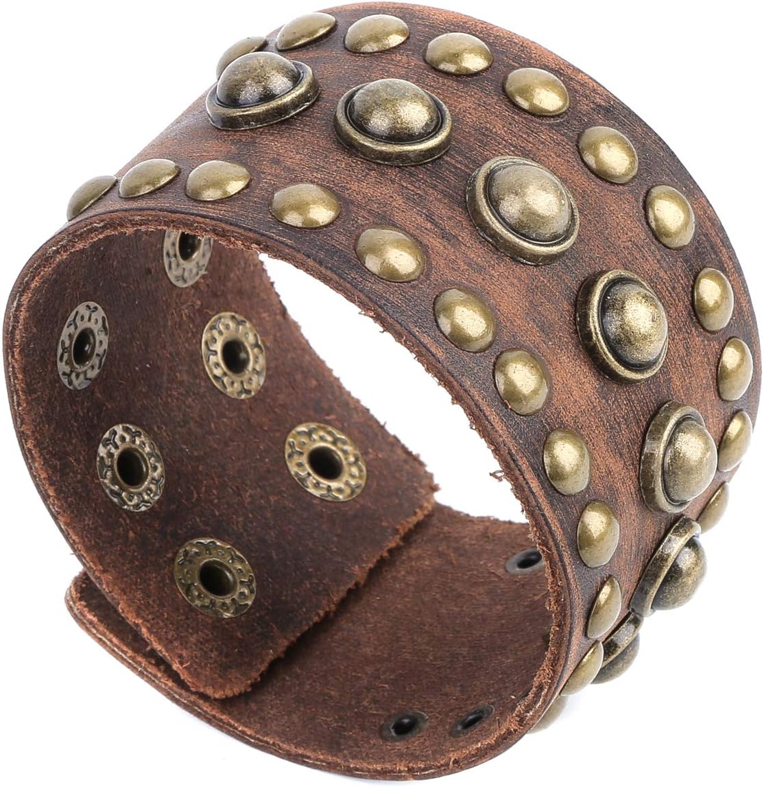 STWTR Men's leather wide waistband Wrist Cuff Bracelet Fashion Bracelet simple coffee adjustable - Image 2