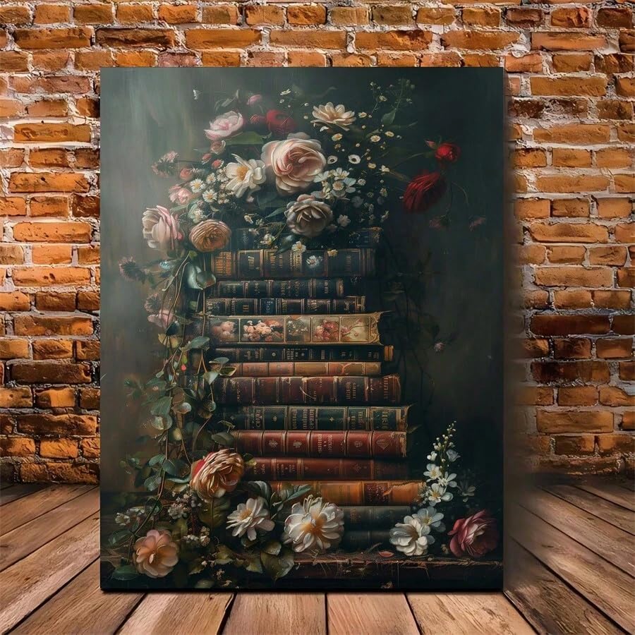 Toile florale rétro style livre vintage pour insuffler de la poésie dans votre salon