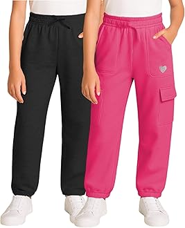 Real Love Girls Sweatpants - 2 Pack Lighweight Soft Fleece Cargo Pants & Jogger Sweatpants for Girls (Sizes 7-16)