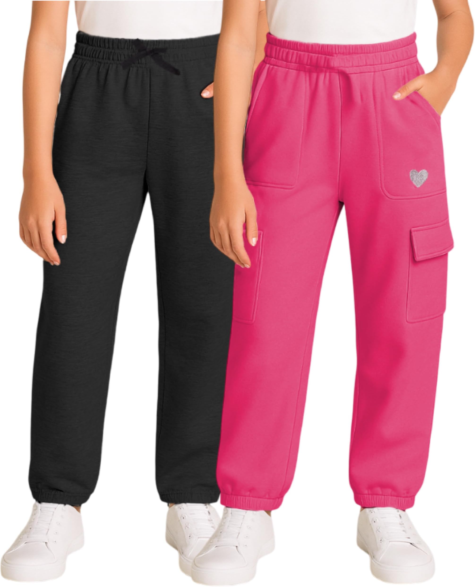 Real Love Girls Sweatpants - 2 Pack Lighweight Soft Fleece Cargo Pants & Jogger Sweatpants for Girls (Sizes 7-16)