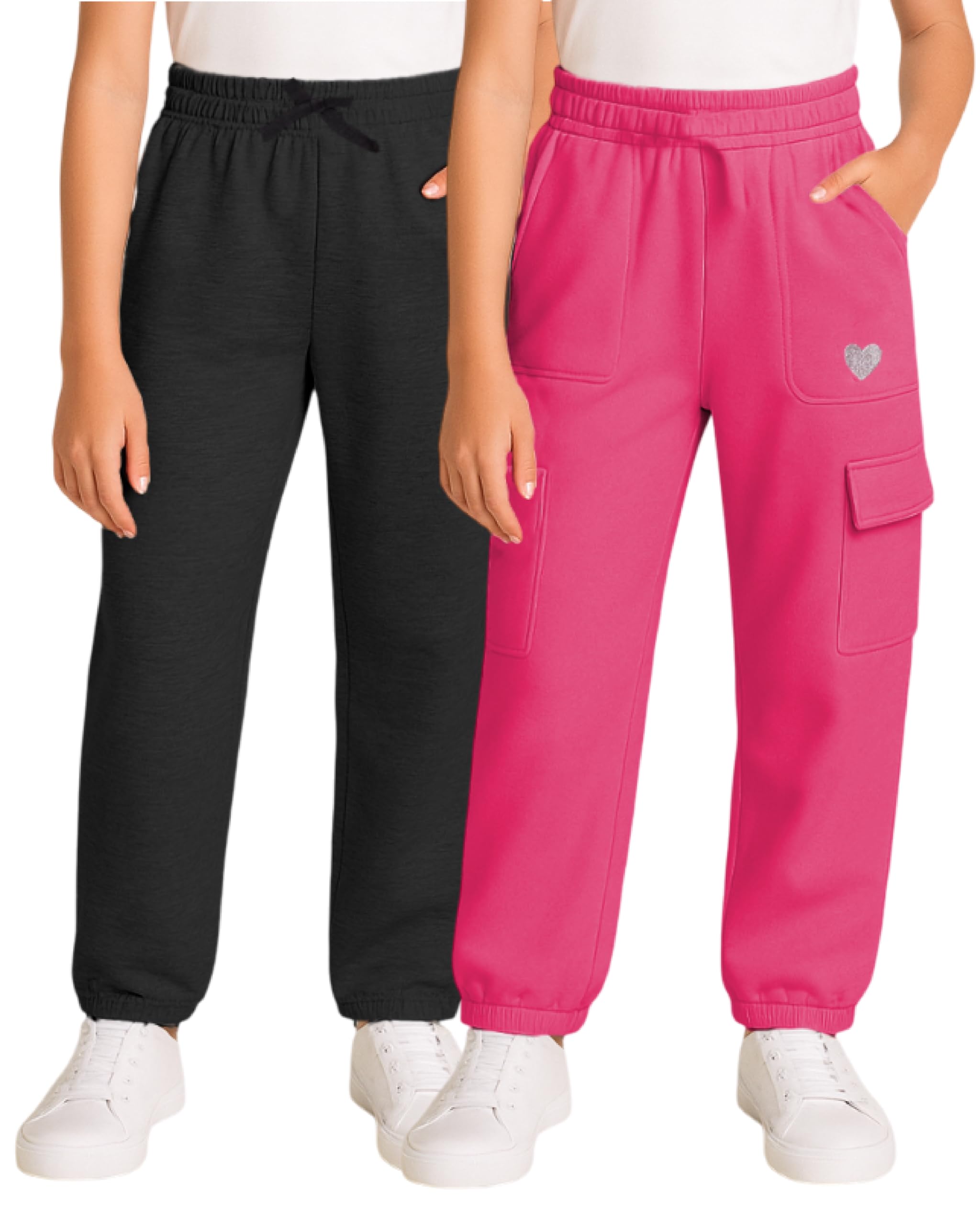 Real Love Girls Sweatpants - 2 Pack Lighweight Soft Fleece Cargo Pants & Jogger Sweatpants for Girls (Sizes 7-16)