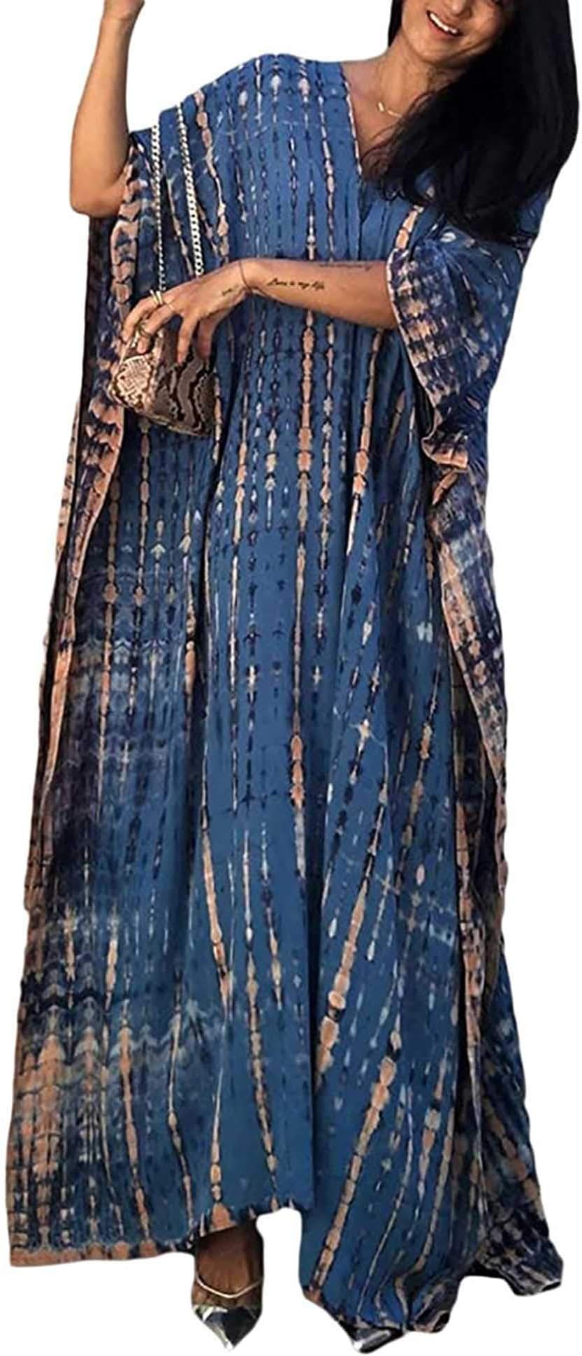 Women Kaftan Dress Free Size Caftans Long Tunic Kimono Maxi Everyday Beach Cover Ups Loungewear