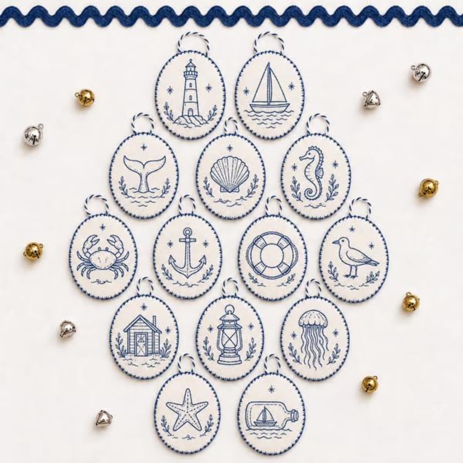 yiokeo Beginner-Friendly DIY Heirloom Oval Embroidery Ornament Kit Collection, Hand Embroidery Christmas Ornaments Kit with Tools & Guide, for Holiday Decor or Gifts (Style A)