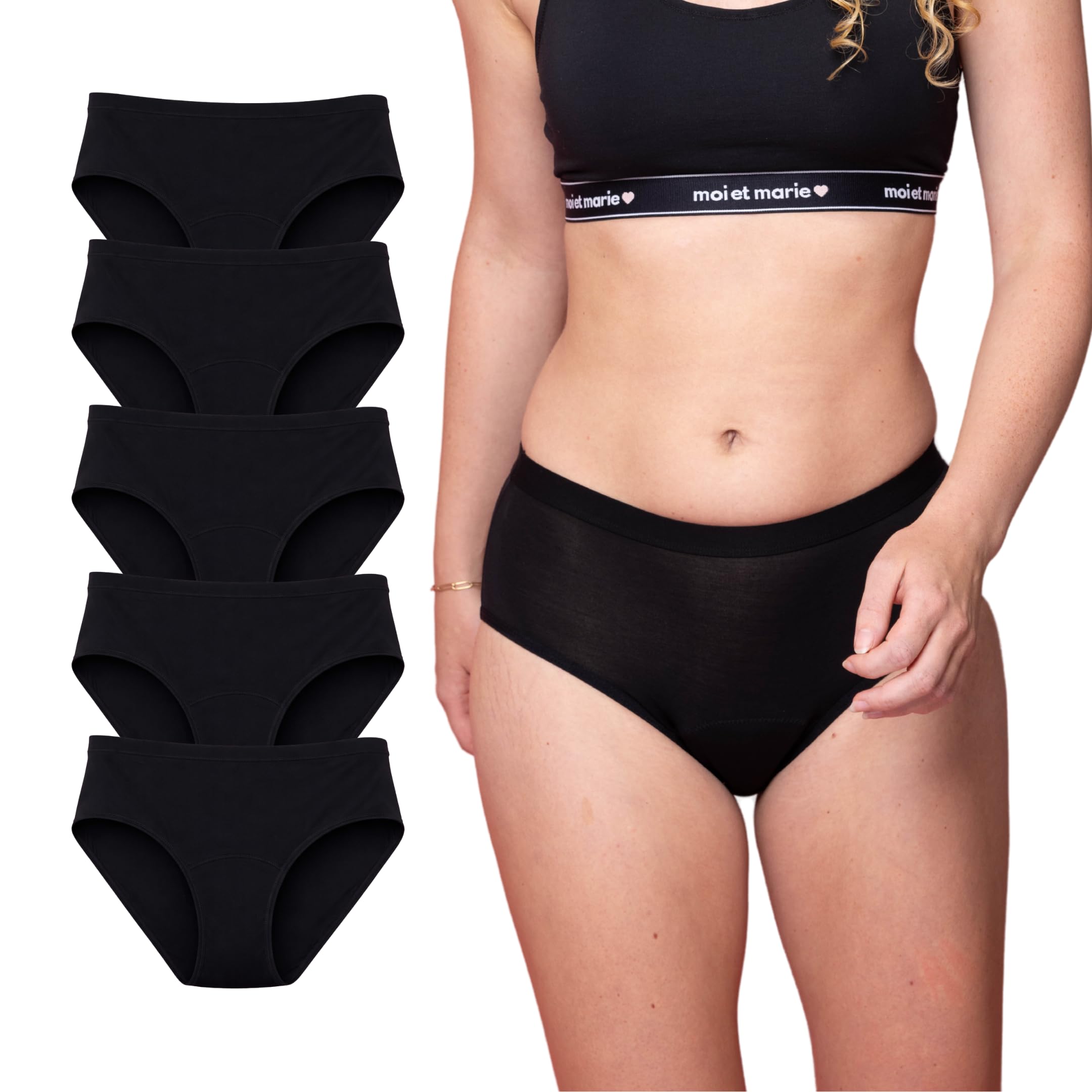 Periodenslip Mädchen 5er Pack – Periodenunterwäsche Teen Marie Comfy – Auslaufsicher & atmungsaktiv – Bio-Baumwolle Bambus