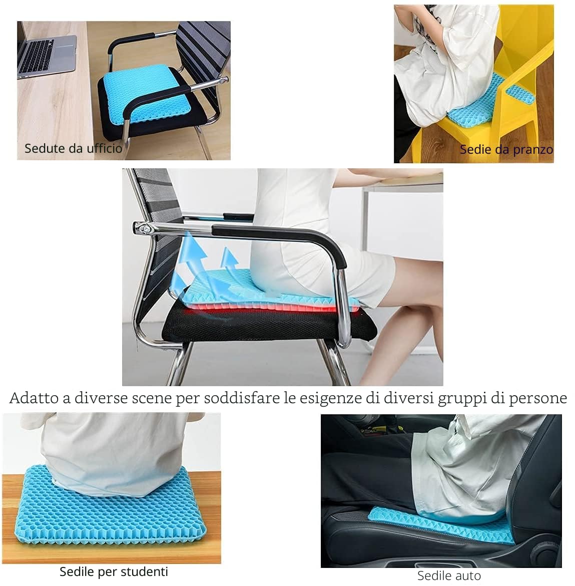 Cuscino Gel Per Sedia,Cuscino antidecubito-Cuscino gel Elastico per Il Sostegno del Sedile,Fresco e Traspirante, Cuscino per Sedia Ufficio per Ridurre la Pressione Su Fianchi (blu latte, 43*38*4)