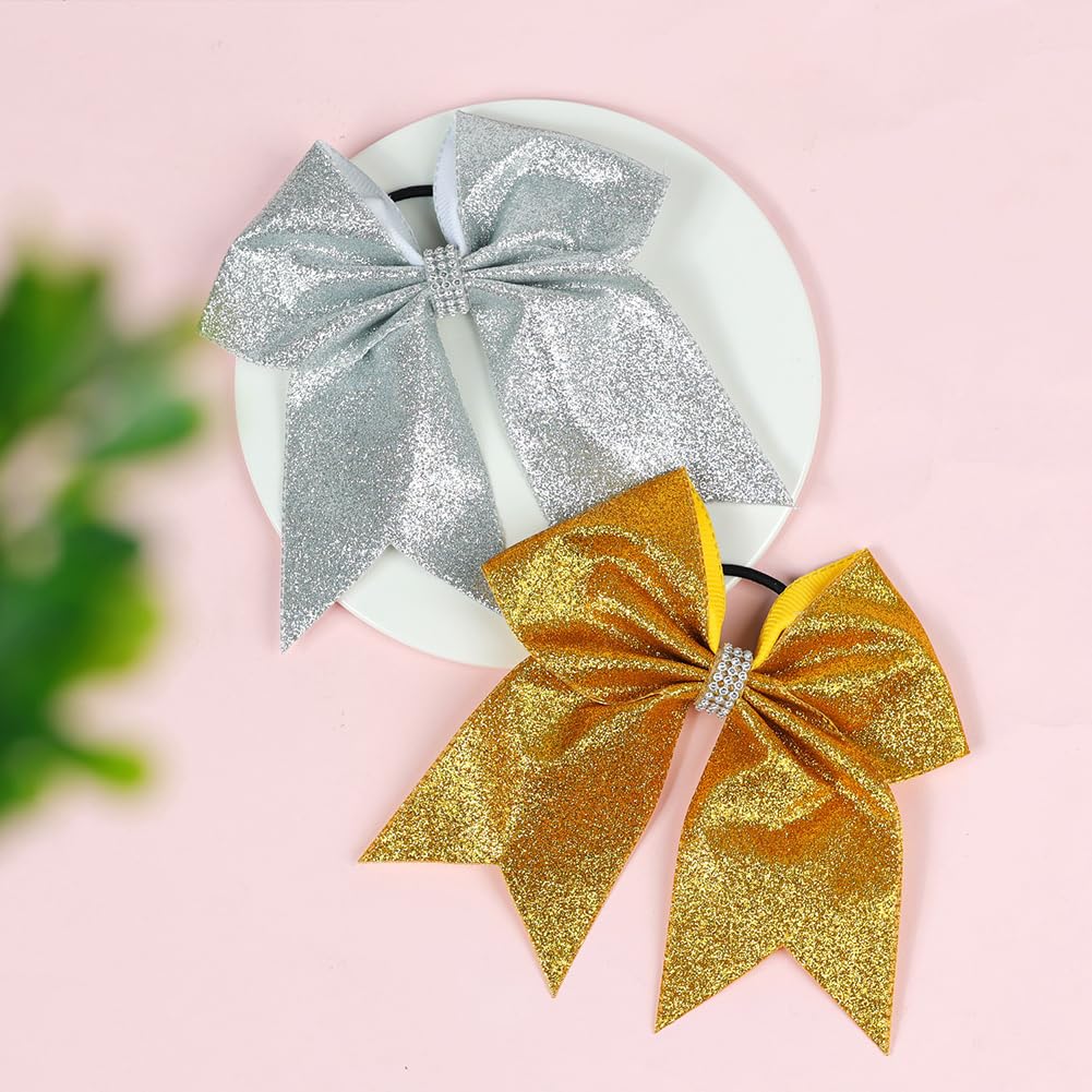 2 Pcs Large Glitter Cheer Hair Bows Cheerleader Hair Ties Sparkly Sequin Ponytail Holder Cheerleading Hair Scrunchies Sports Hair Accessories Blue - Image 3