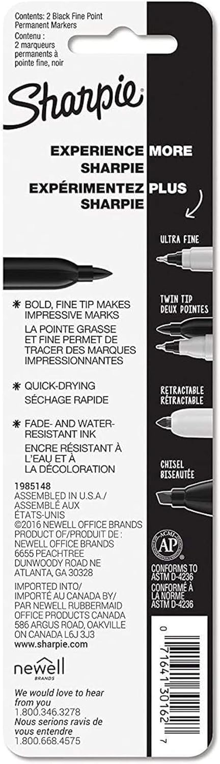 Sharpie 30162PP Fine Point Permanent Markers, Black, Permanent Ink, Fast Drying, Fading and Water Resistant, 2 Markers per Blister, Pack of 10 Blisters, 20 Markers Total