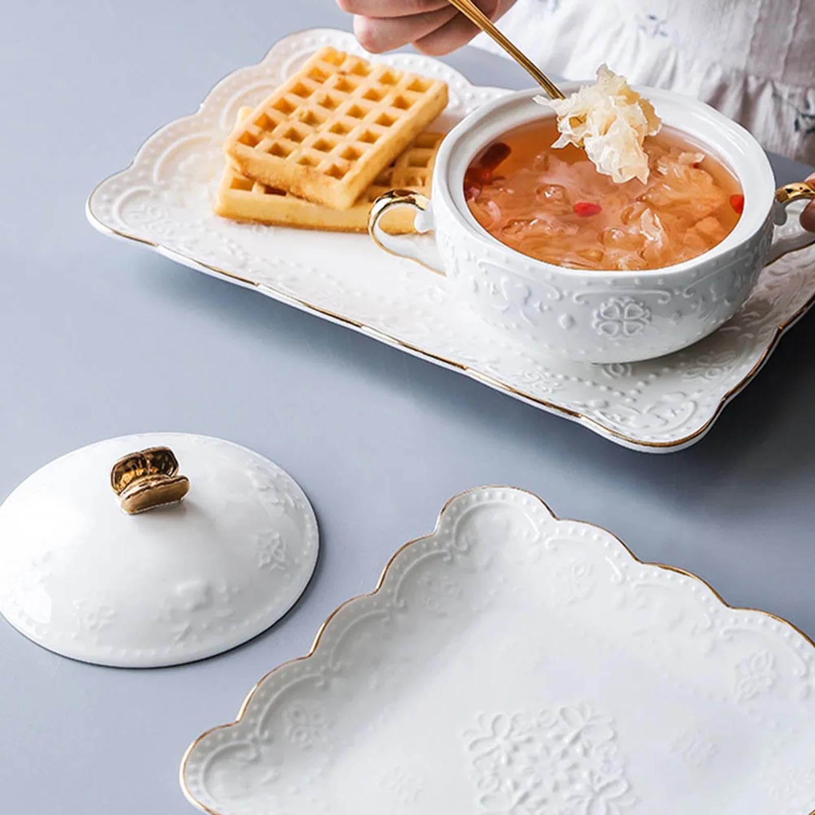 Keramik-Suppenterrine mit Suppenkelle, Elegante Keramik-Suppenschüssel im europäischen Stil für Restaurant, Zuhause, Küche, Dekoration, Suppentopf