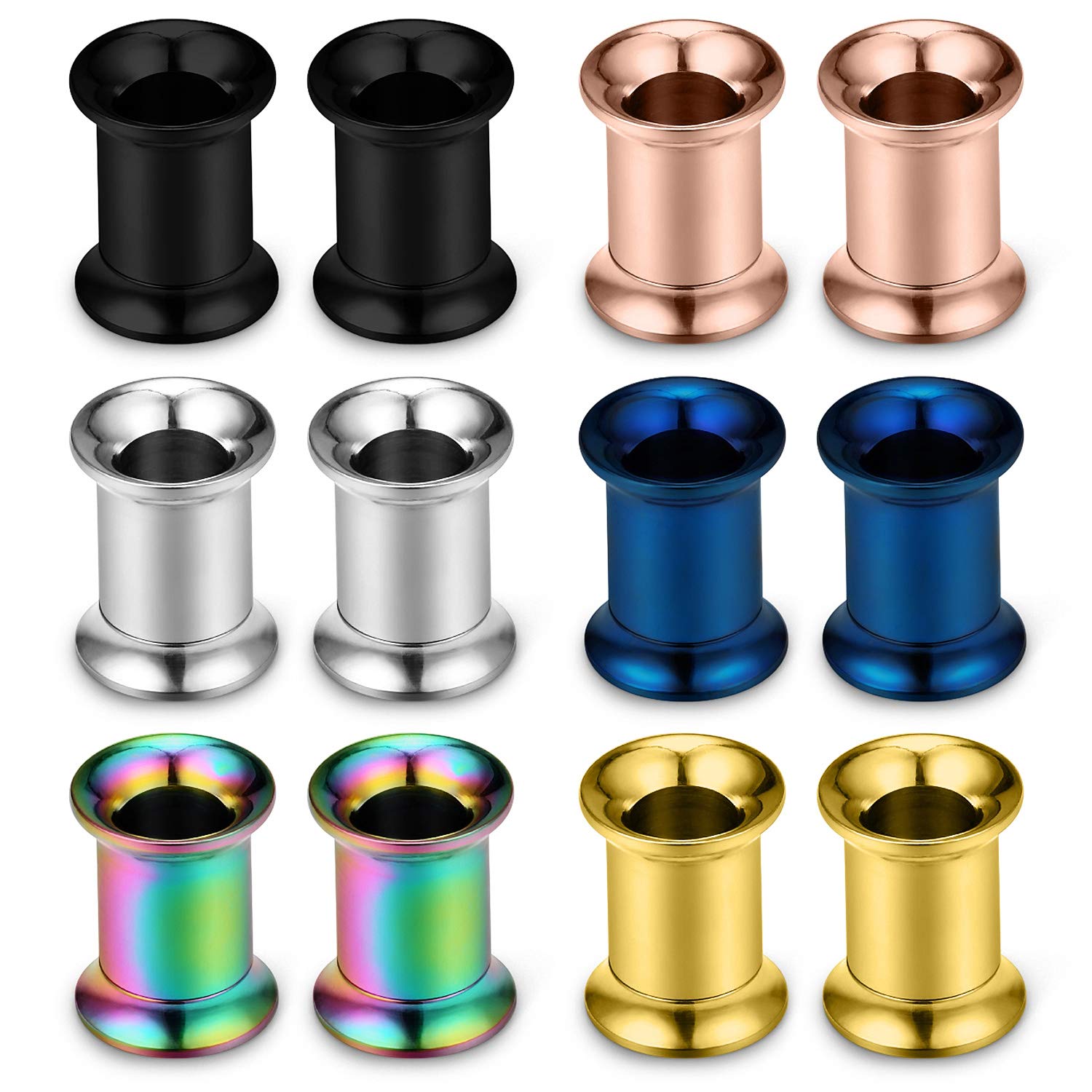 Lcolyoli Ear Gauges Tunnels Plugs Stainless Steel Screwed Flesh Expander Earrings Body Piercing Jewelry with Double Flared Set for Women Men 8G-000G 12 Pieces