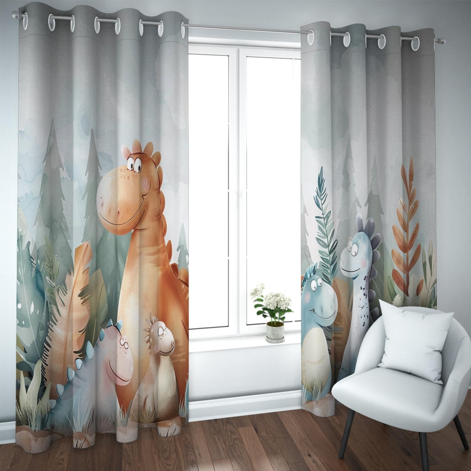 HOBBOY Cartoon Dinosaur Pattern Curtain Cute Kids Blackout Curtains for Bedroom Living Room Darkening Grommet Nursery Window Drapes 2 Panels 2X W38xL63in