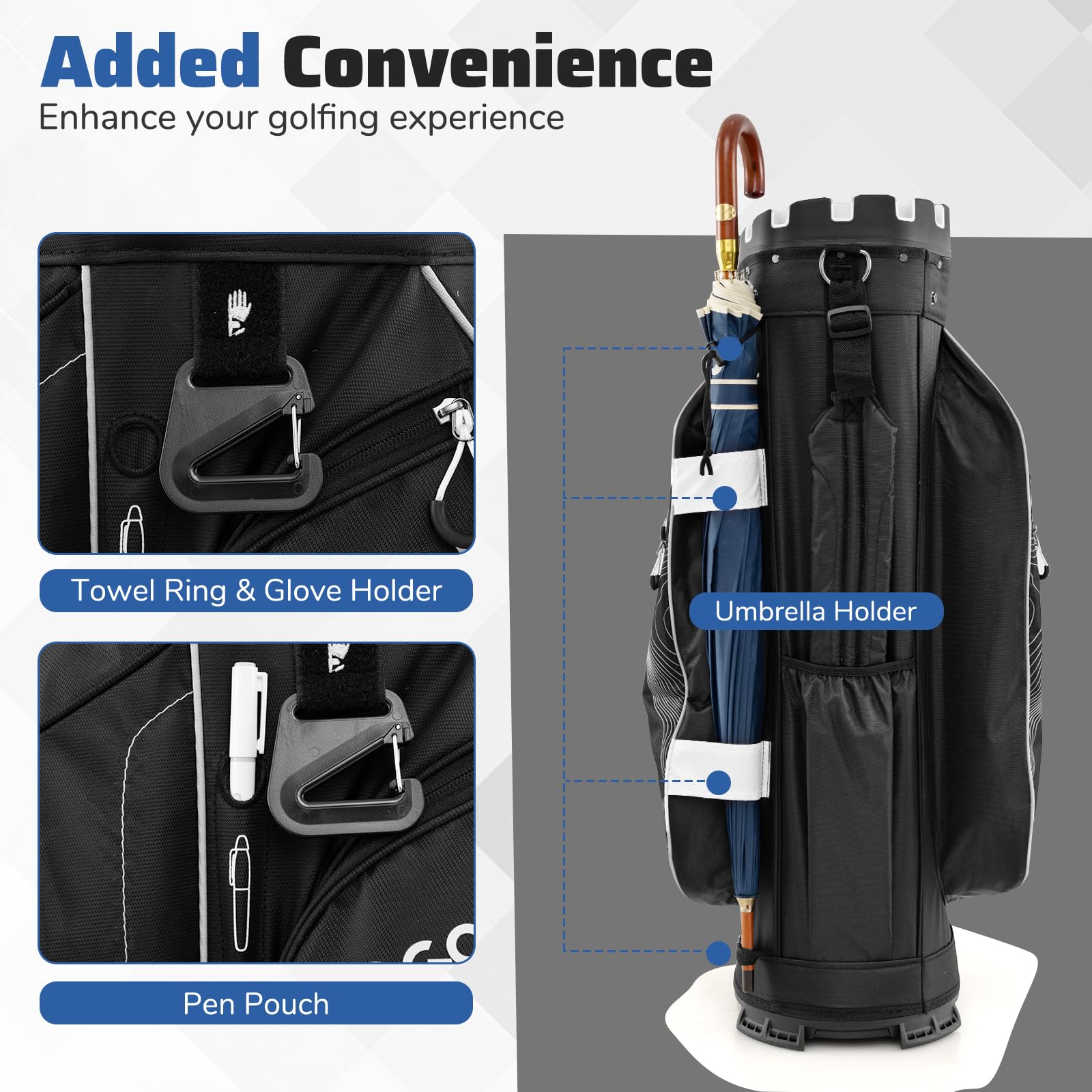 LIFEZEAL Bolsa de Golf con 14 Divisores, Bolsa de Palos de Golf con 11 Bolsillos, Cinturón de Almacenamiento Portátil con Correa Acolchada, Nevera, Asas, Soporte de Paraguas