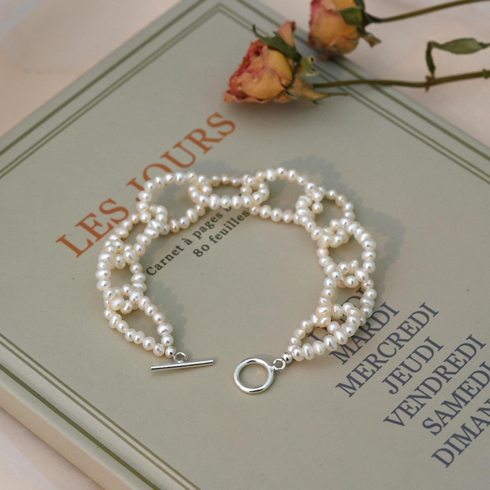 SALAN Collana di Perle d'Acqua Dolce Naturale 925 Gioielli di Moda Braccialetto d'Argento per I Regali delle Donne