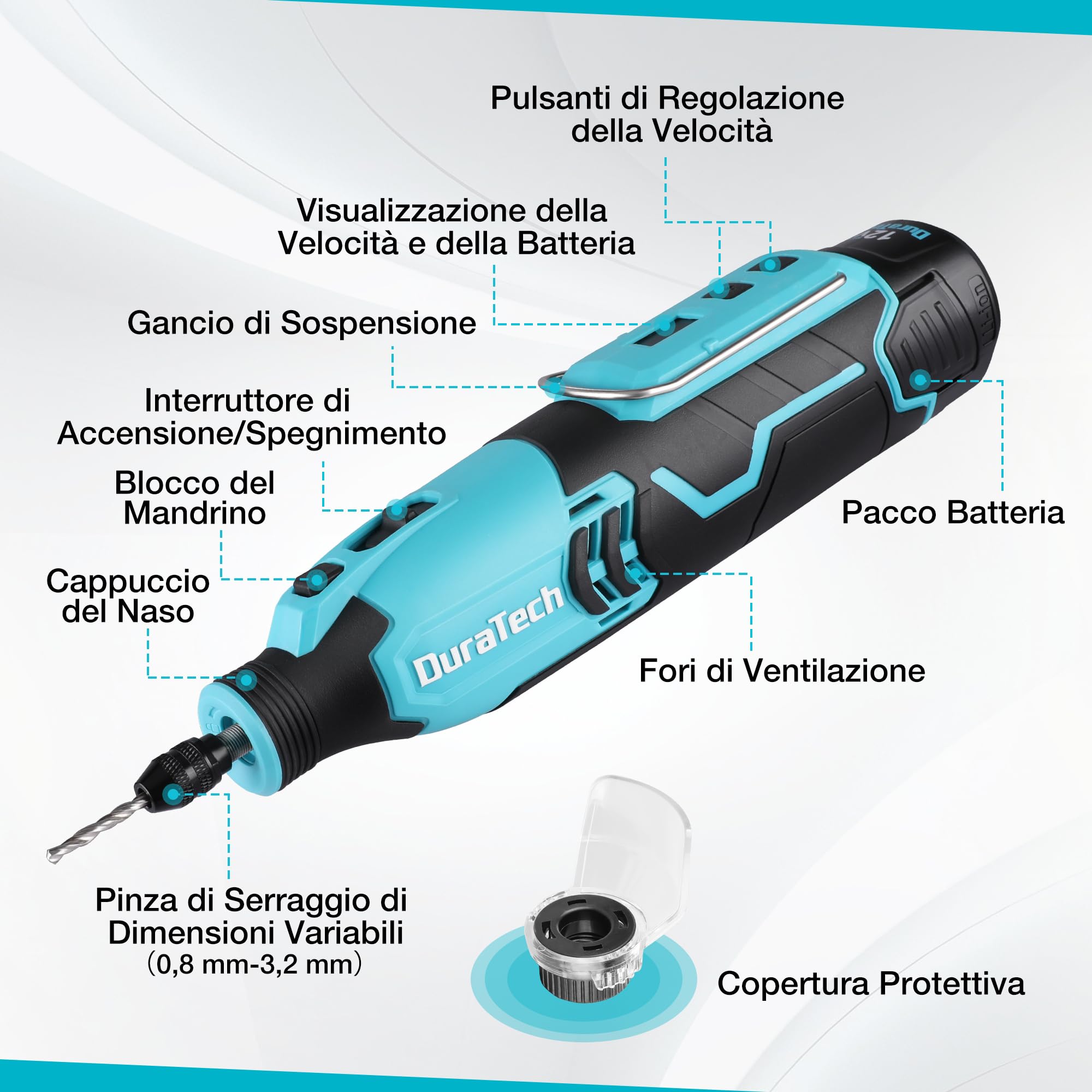 DURATECH Strumento Multifunzione Ricaricabile 35.000 giri/min 7 Velocità con 118 Accessori