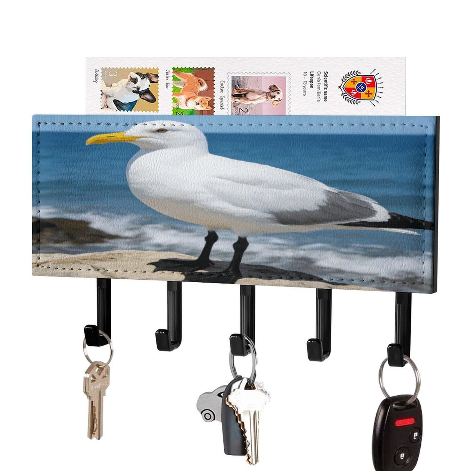 MUSM Seagull Key Holder for Wall,Mail Organizer Wall Mount with 5 Hooks,Easy Installation Key Rack for Home Decor, Hallway, Entryway, Appartment