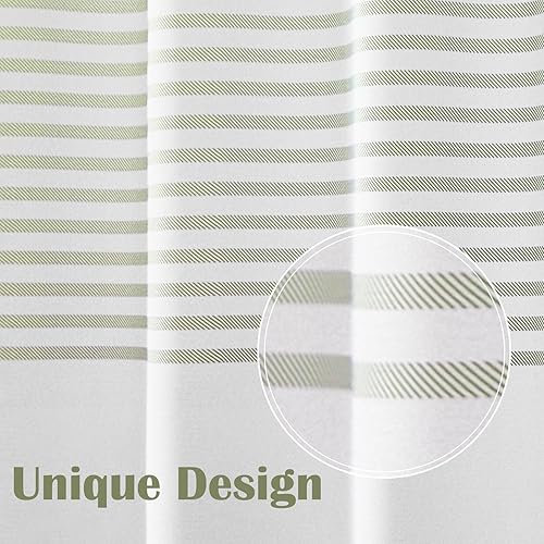Miniatura 2 de jinchan Cortina de ducha a rayas verdes y blancas modernas en zigzag de tela impermeable para baño con 12 ganchos, lavable a máquina, 70 x 72