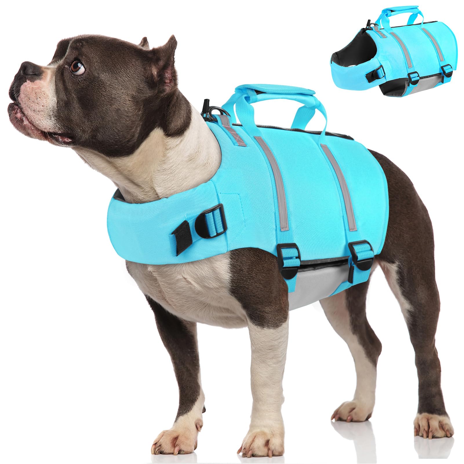 AOFITEE Small Dog Life Jacket, High Buoyancy Dog Life Vest for Swimming, XS Puppy Swimming Vest, Reflective Dogs Swimsuit with Back Zip and Rescue