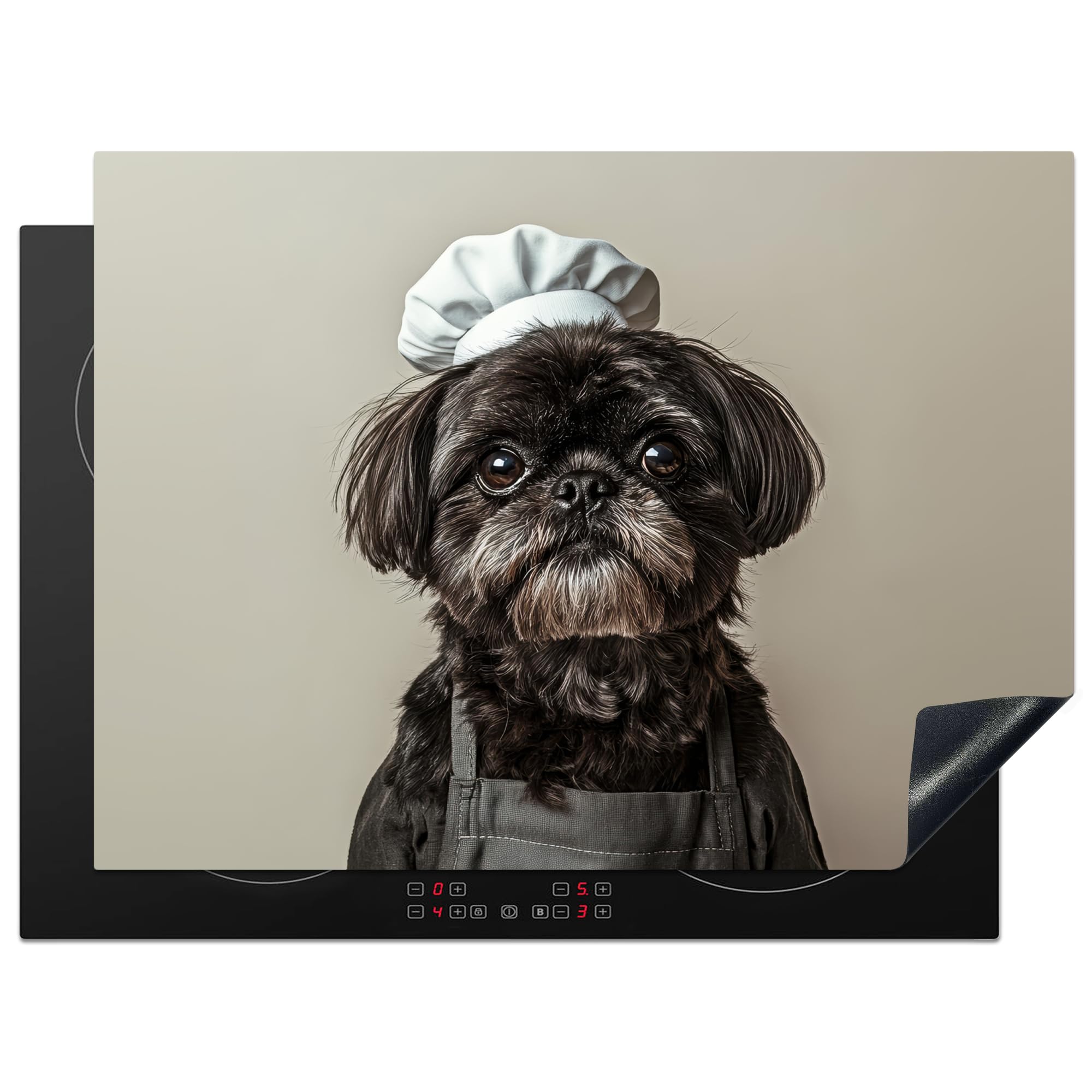 KitchenYeah© Induction Hob Protector Mat 20.5"x28" / 71x52 cm Cooker Top Protectors Cover Ceramic Covers Electric Hobs Vinyl Chefs Hat - Black - Dog