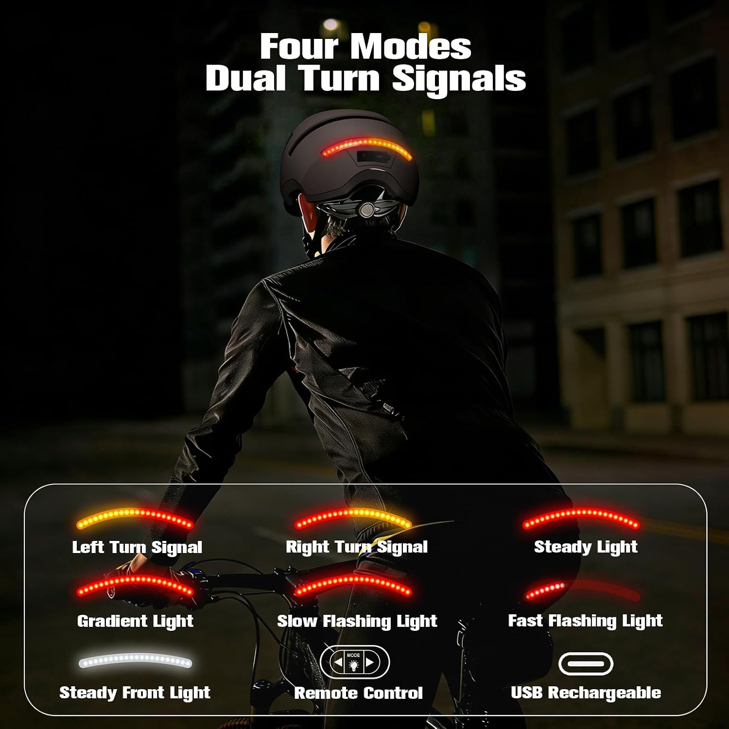 Smart Bike Helmet with LED Turn Signals & Wireless Remote, CPSC/CE/NTA 8776 Certified Bicycle Helmet, Rechargeable Safety Helmet with Front & Rear Lights, 8 Vents for Commuting, Road Cycling, E-Bike image 3