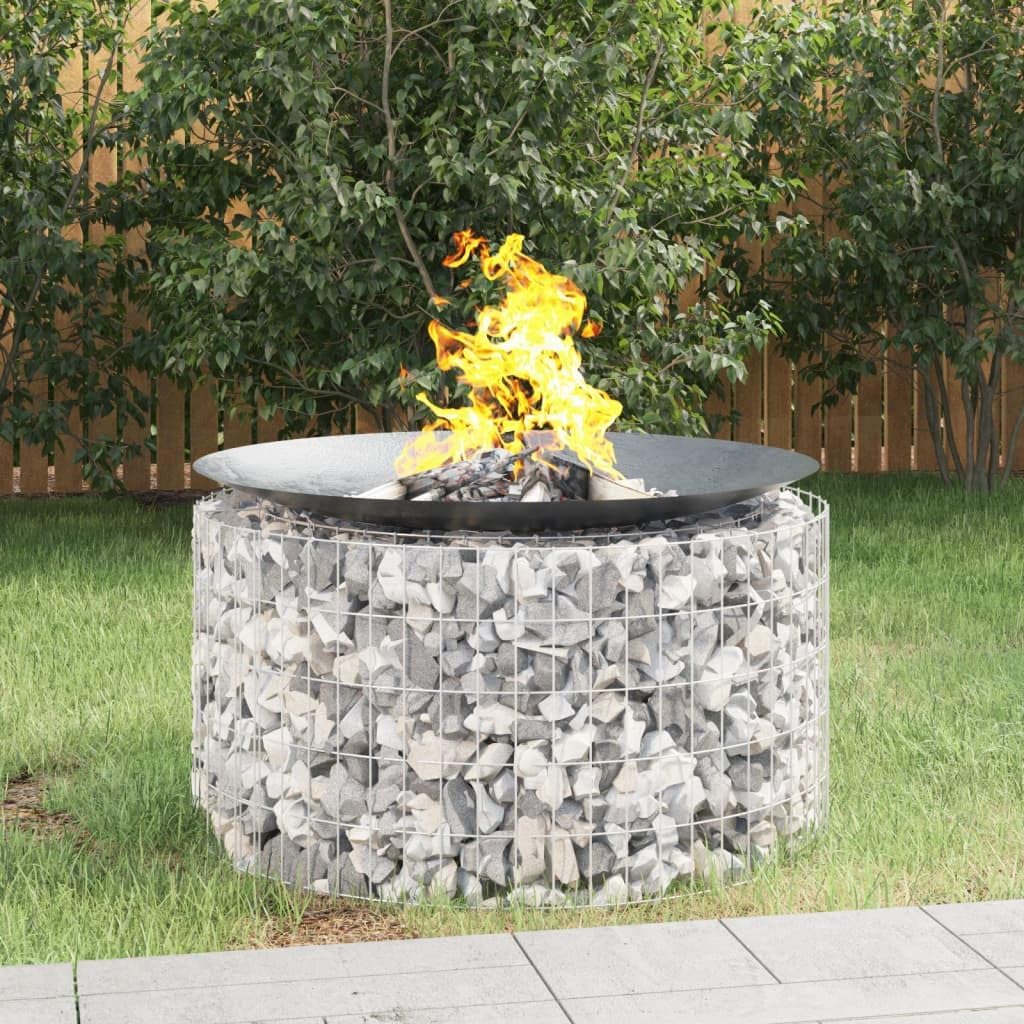 vidaXL Fire Pit, Outdoor Fireplace Stone Fire Bowl with Gabion Structure, Wood Burning Fire Bowl, Outdoor Fire Pit, Galvanized Iron