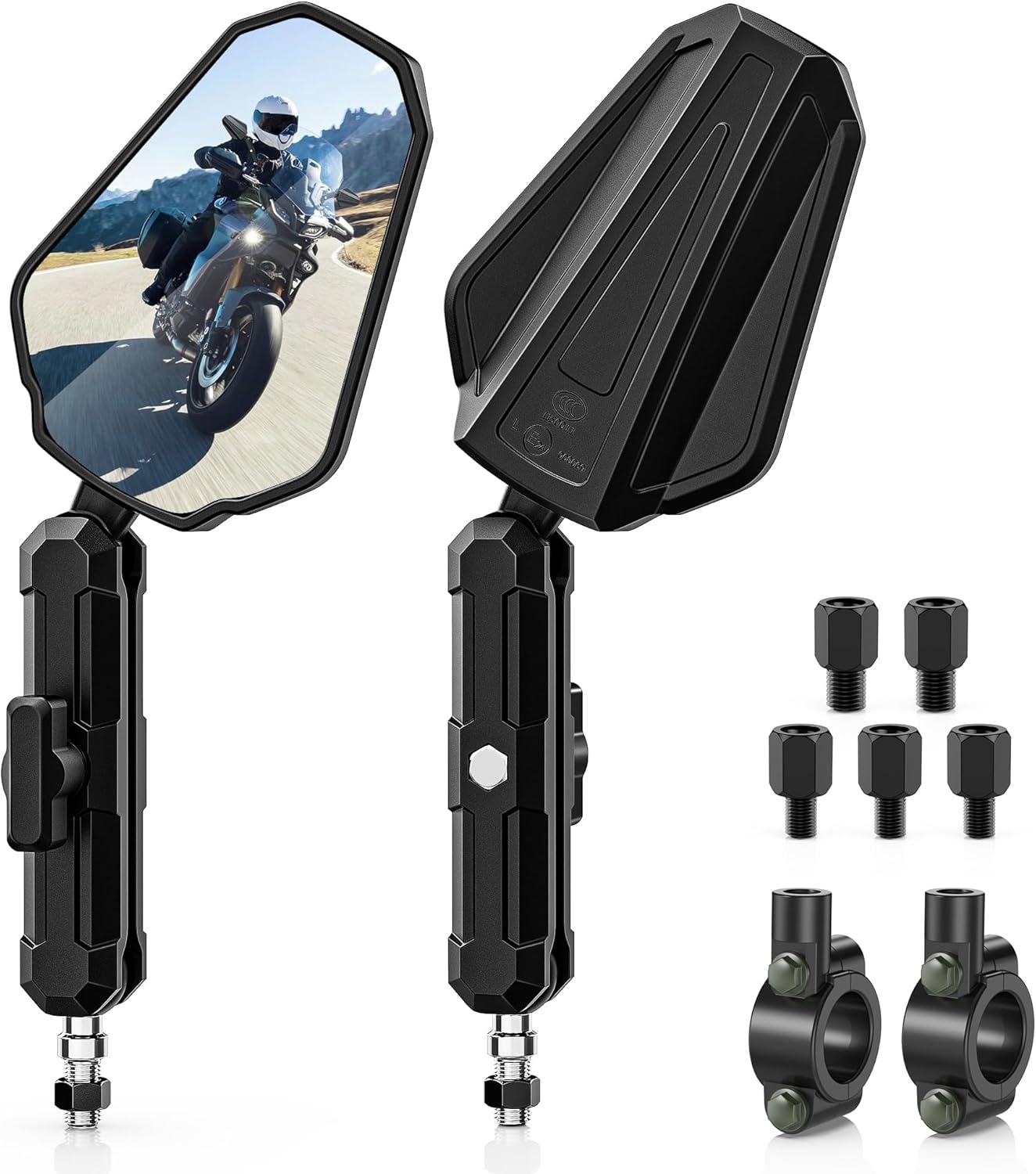 MICTUNING Adventure Motorcycle Mirrors， 360° Adjustable CNC Aluminum Alloy，Foldable 7/8" Handlebar M10 M8 Rear View Mirror Compatible with ATV, Scooter, Street Bike, Dirt Bike, Snowmobile