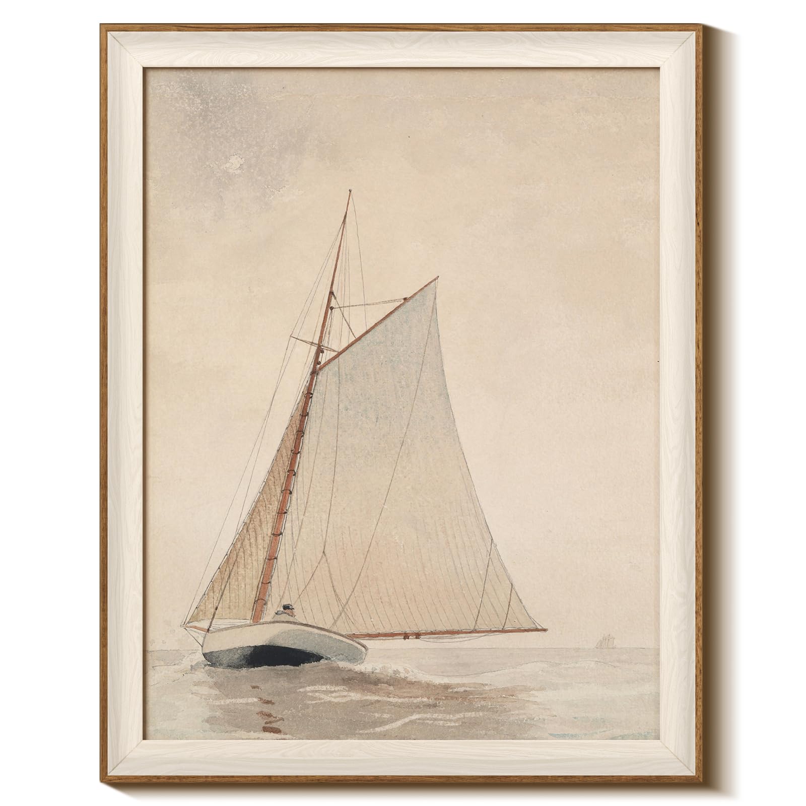 InSimSea Framed Canvas Wall Art of Large Coastal Sailboat - Classical Art for Living Room and Bedroom, White Sailboat Sea Painting, Home Decor Artwork