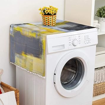 Anti-slip Washer and Dryer Top Covers,Dustproof Washer and Dryer Covers for The Top Fridge Dust Cover With 4 Storage Yellow Gray Abstract Art