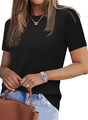 Arach&Cloz Women's Lightweight Wool Blend Short Sleeve Sweater Top Business Casual