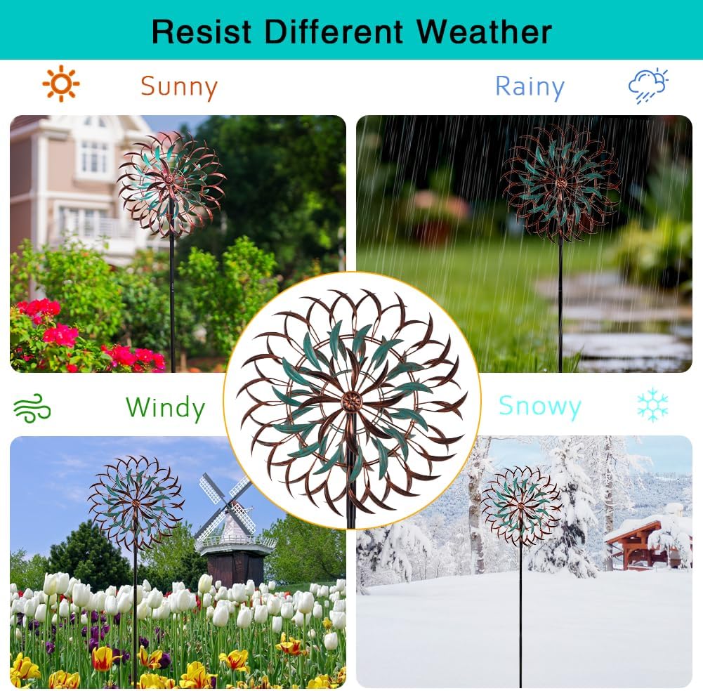 VEWOGARDEN 19" Dia Large Wind Spinner Outdoor with 6 Blades, Metal Kinetic Wind Sculptures & Spinners for Yard, Garden, Lawn Decorations image 5