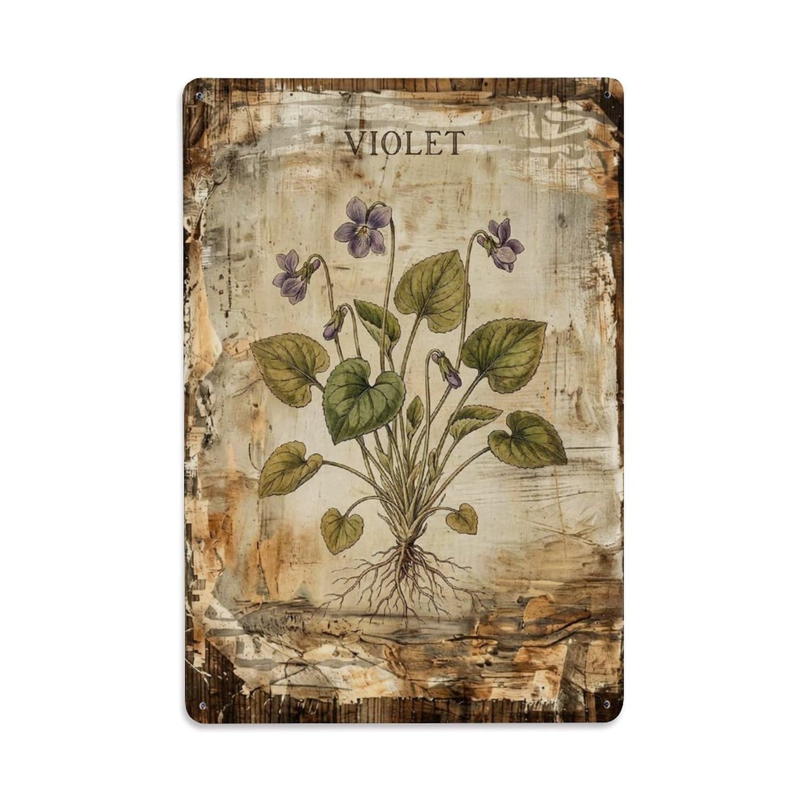 Violet Botanical Vintage Metal Tin Sign Plaque Wall Decor for Cafe, Club, Garden Metal Poster 8x12Inch