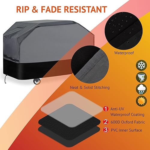 Miniatura 5 de Cubierta de parrilla resistente de 76 pulgadas, 600D Oxford resistente al agua, resistente a los rayos UV y a la decoloración, para parrilla Weber