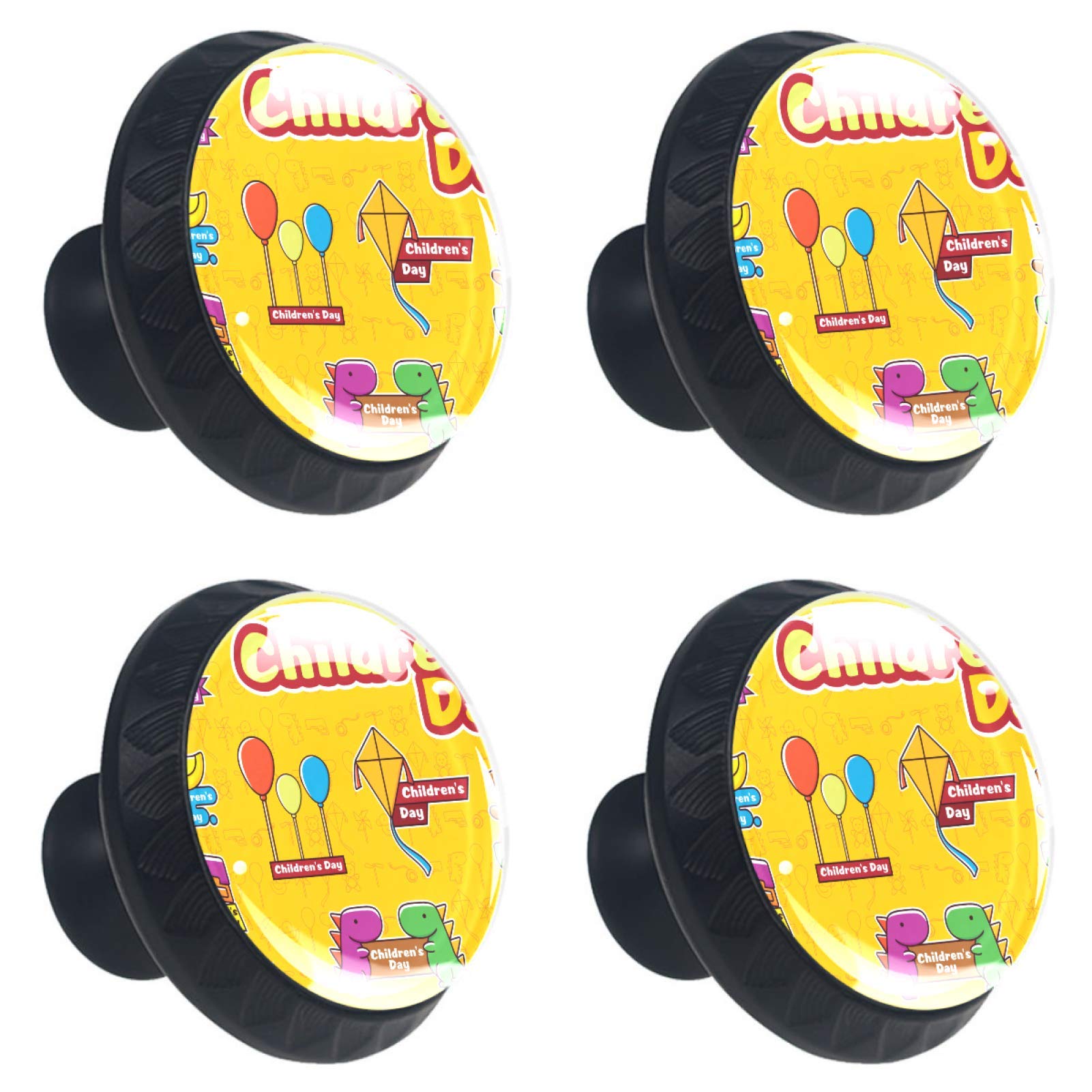 Boutons de meuble en verre Happy Children's Day jaune poignée décoration chambre