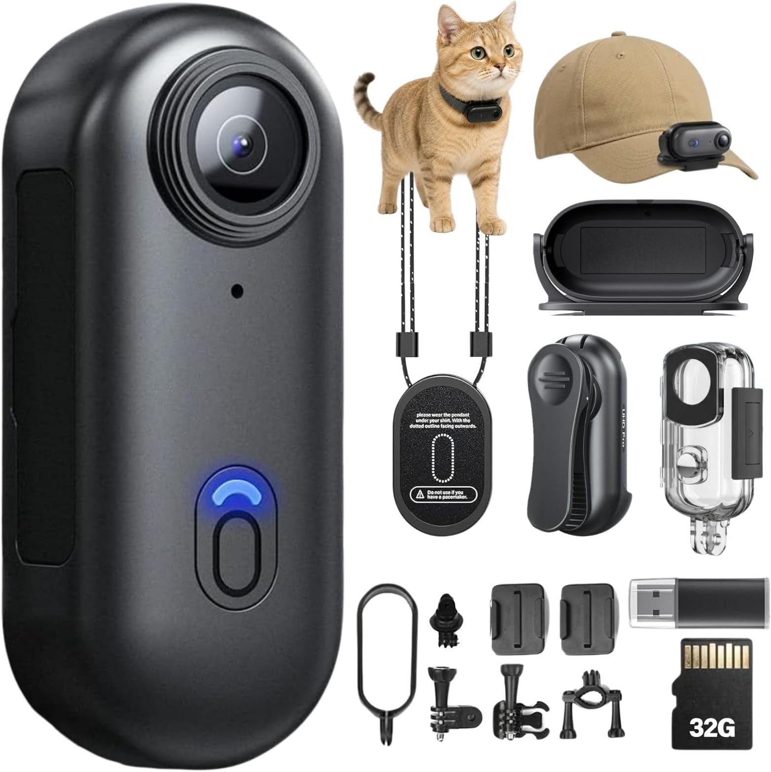 Body Camera, Thumb Size Cam with 32G TF Card,Wearable Camera with 360°Rotatable Clip & Magnetic Clip,150 Minutes for Recording,Take for Lecture, Traveling,Pet Walking and Outdoors Activities
